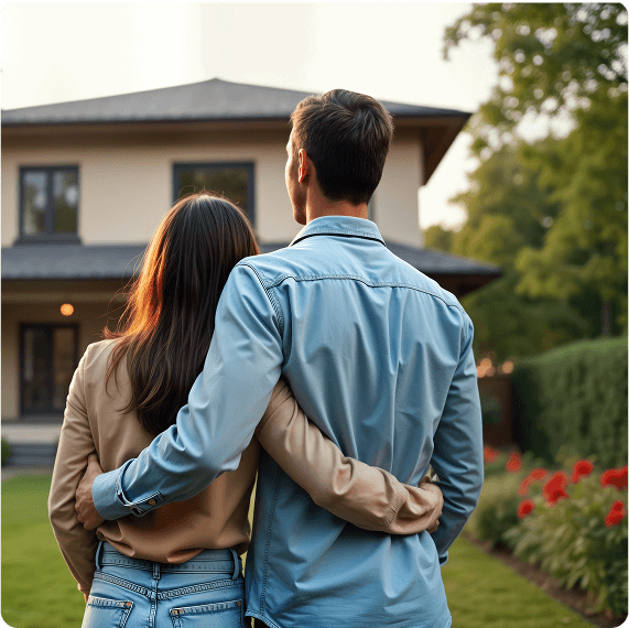 Homeowners looking at their home