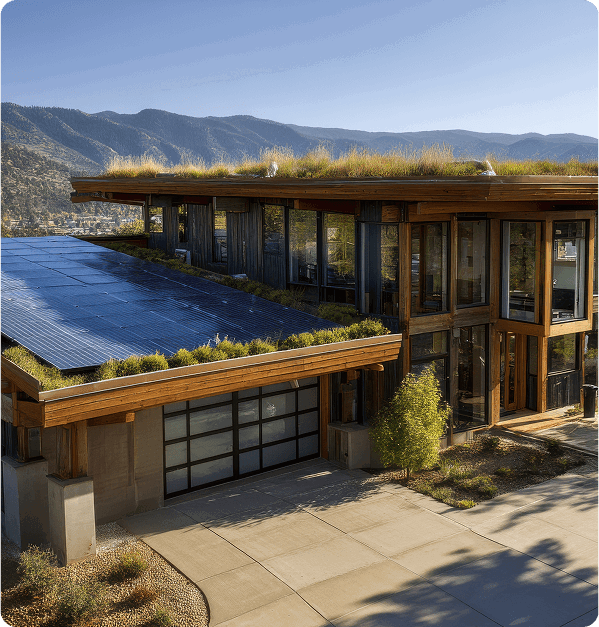 Modern sustainable home with solar roof