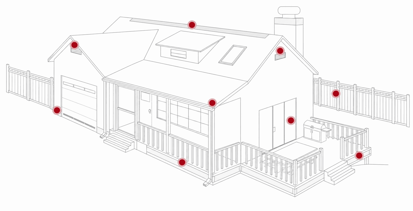 Wildfire Defense Mesh diagram showing ember entry points around a home