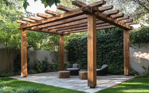 Classic Wood Pergolas in Backyard with Seating Below.png